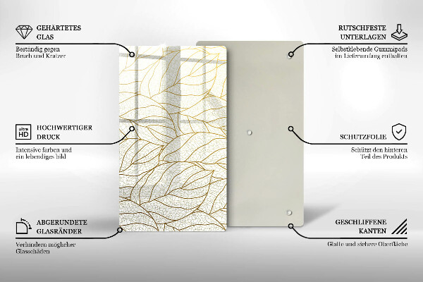 Osłona ściany przy kuchence gazowej Wzór line-art liście