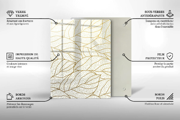 Osłona ściany przy kuchence gazowej Wzór line-art liście