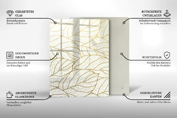 Osłona ściany przy kuchence gazowej Wzór line-art liście