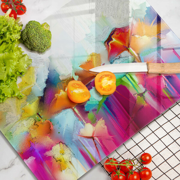 Osłona ściany przy kuchence gazowej Malowane farbami kwiaty