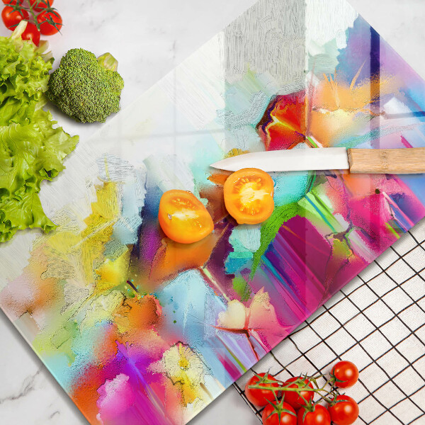 Osłona ściany przy kuchence gazowej Malowane farbami kwiaty