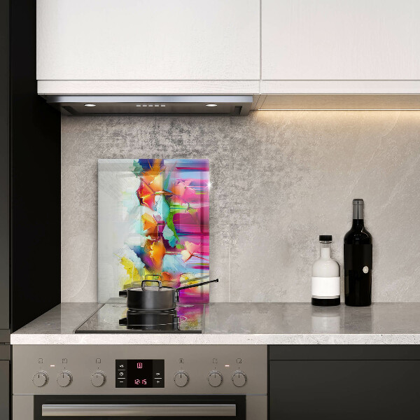 Osłona ściany przy kuchence gazowej Malowane farbami kwiaty