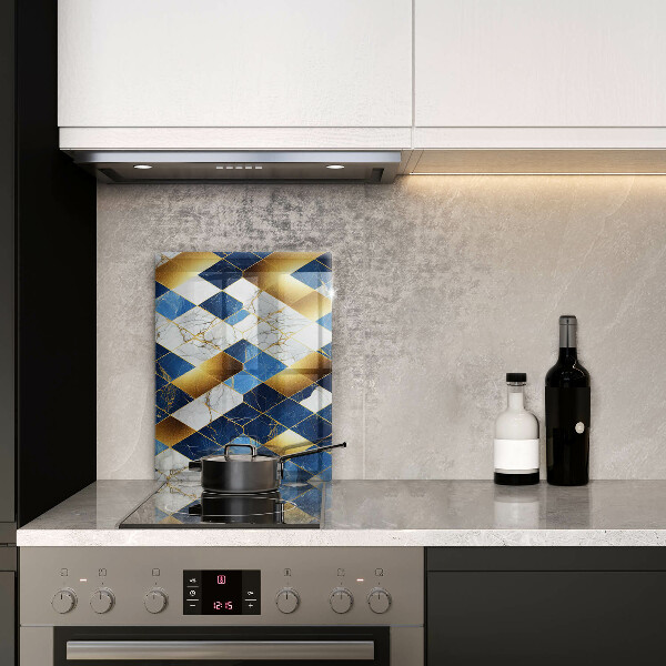 Osłona na ścianę w kuchni Złote romby marmur