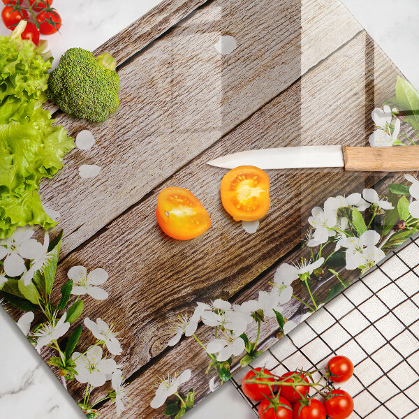 Osłona do kuchni na ścianę Białe kwiaty na deskach