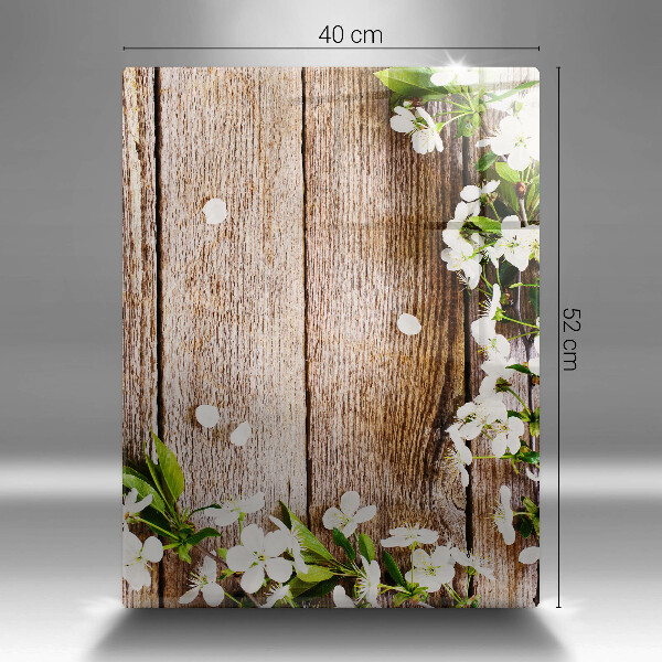 Osłona do kuchni na ścianę Białe kwiaty na deskach