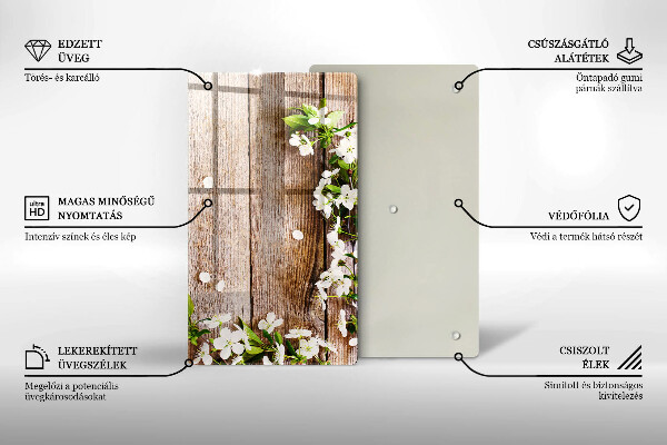 Osłona do kuchni na ścianę Białe kwiaty na deskach