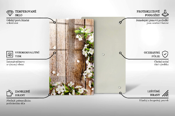 Osłona do kuchni na ścianę Białe kwiaty na deskach