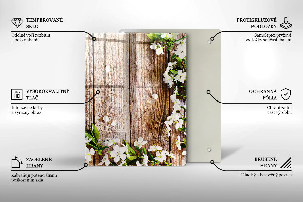 Osłona do kuchni na ścianę Białe kwiaty na deskach