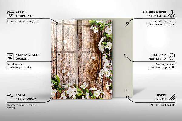 Osłona do kuchni na ścianę Białe kwiaty na deskach