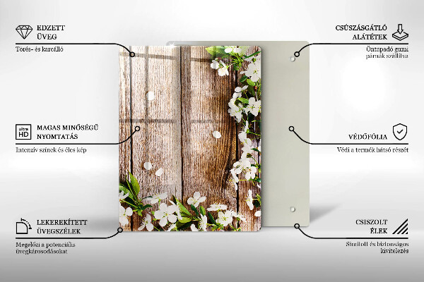 Osłona do kuchni na ścianę Białe kwiaty na deskach