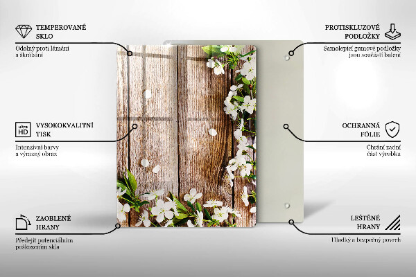 Osłona do kuchni na ścianę Białe kwiaty na deskach