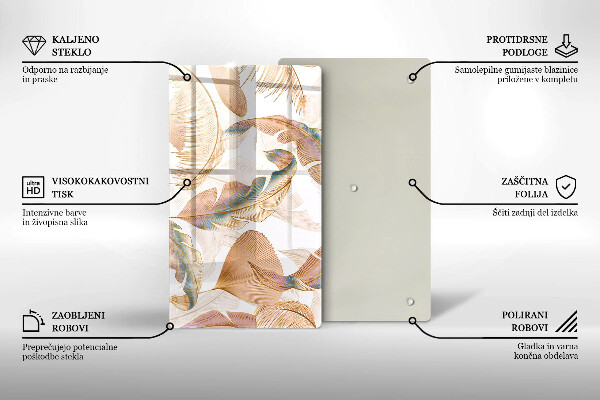 Osłona ściany przy kuchence gazowej Boho pióra i liście