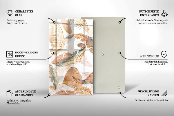 Osłona ściany przy kuchence gazowej Boho pióra i liście