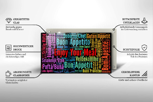 Osłona ściany przy kuchence gazowej Napisy Smacznego języki