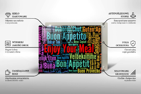 Osłona ściany przy kuchence gazowej Napisy Smacznego języki