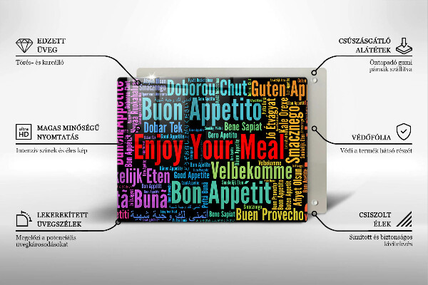 Osłona ściany przy kuchence gazowej Napisy Smacznego języki