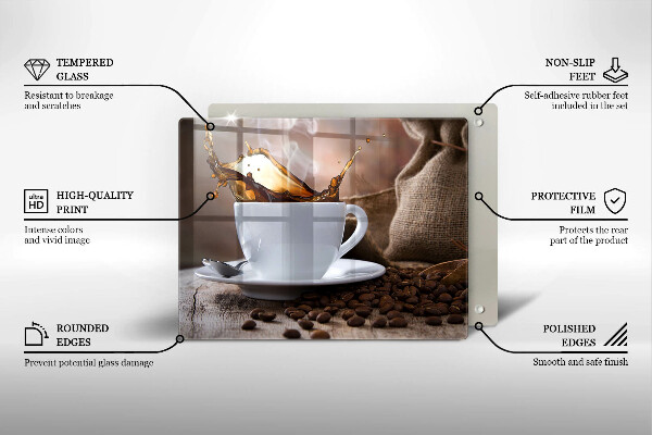 Szkło na płytę indukcyjną Filiżanka i ziarna kawy