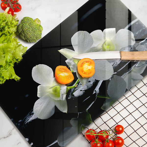 Osłona ściany przy kuchence gazowej Białe kwiaty w wodzie Zen