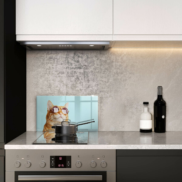 Osłona ściany przy kuchence gazowej Rudy kot w okularach