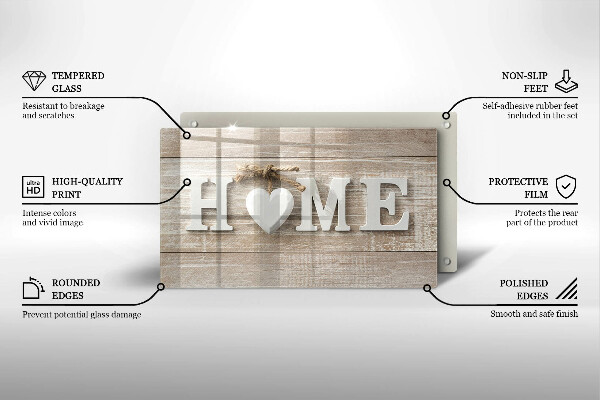 Szkło na płytę indukcyjną Deski i napis Home