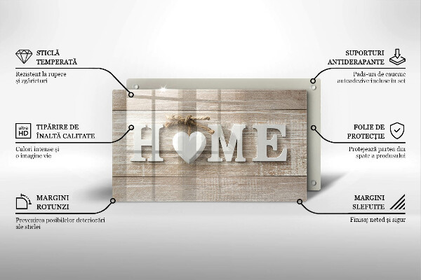Szkło na płytę indukcyjną Deski i napis Home