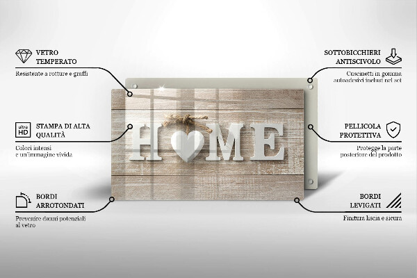 Szkło na płytę indukcyjną Deski i napis Home