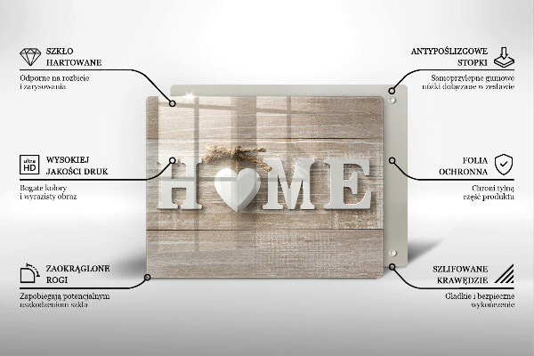 Szkło na płytę indukcyjną Deski i napis Home
