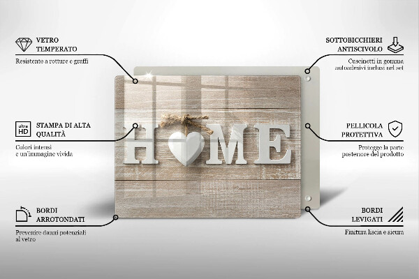Szkło na płytę indukcyjną Deski i napis Home