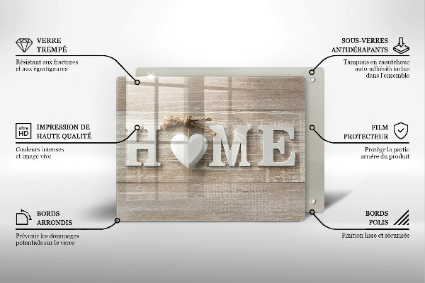 Szkło na płytę indukcyjną Deski i napis Home