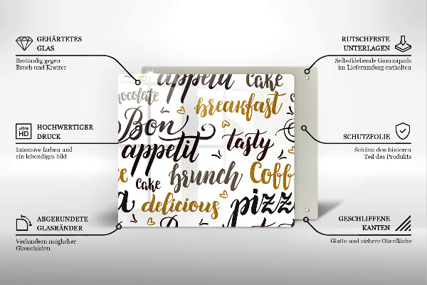 Osłona ściany przy kuchence gazowej Napisy Bon appetit