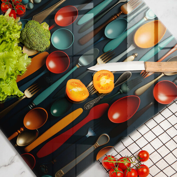 Osłona do płyty indukcyjnej Kolorowe łyżki i widelce