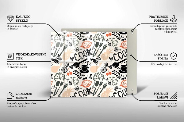 Osłona do płyty indukcyjnej Rysunkowy motyw kuchenny