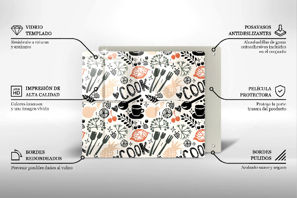 Osłona do płyty indukcyjnej Rysunkowy motyw kuchenny