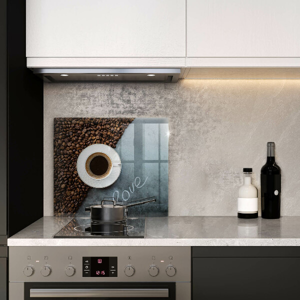 Osłona ściany przy kuchence gazowej Ziarna kawy i filiżanka