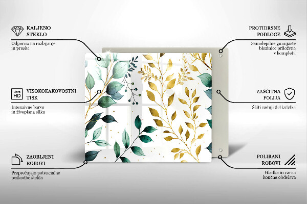 Osłona ściany przy kuchence gazowej Zielone i złote liście