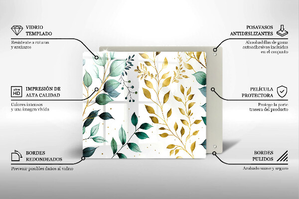 Osłona ściany przy kuchence gazowej Zielone i złote liście