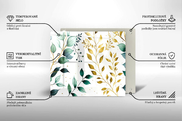 Osłona ściany przy kuchence gazowej Zielone i złote liście