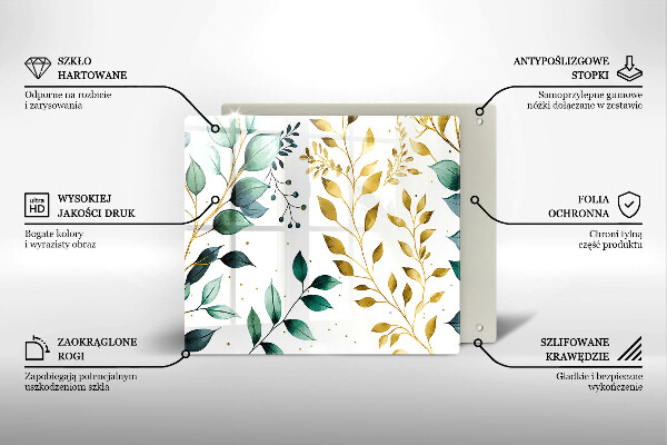 Osłona ściany przy kuchence gazowej Zielone i złote liście