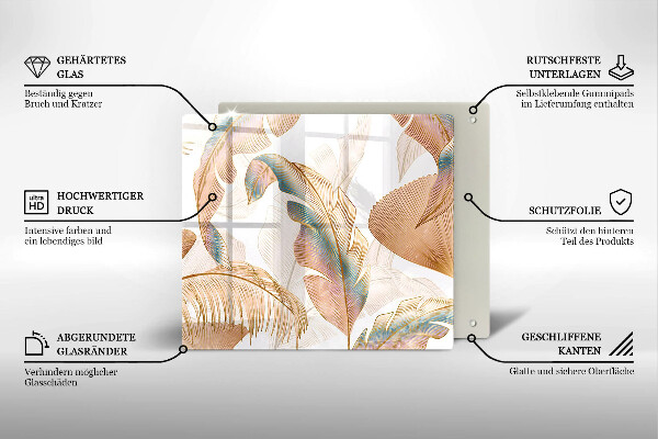 Osłona ściany przy kuchence gazowej Boho pióra i liście