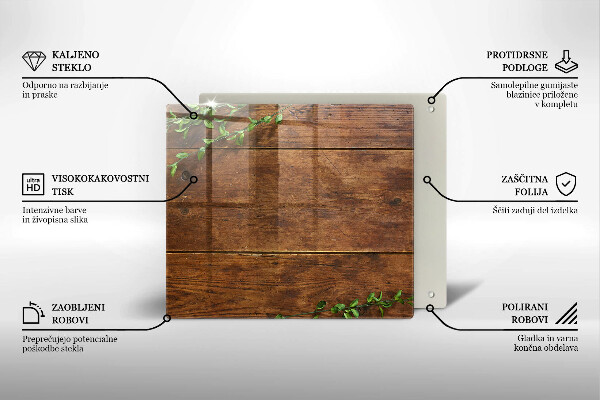 Osłona ściany przy kuchence gazowej Drewniane deski i liście