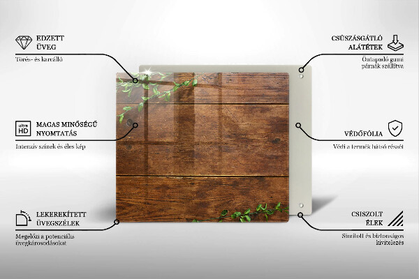 Osłona ściany przy kuchence gazowej Drewniane deski i liście