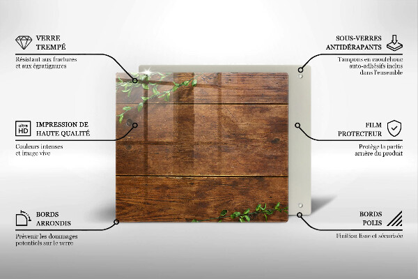 Osłona ściany przy kuchence gazowej Drewniane deski i liście