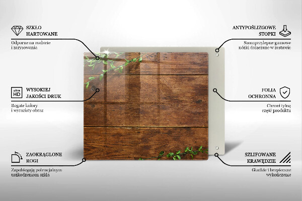 Osłona ściany przy kuchence gazowej Drewniane deski i liście