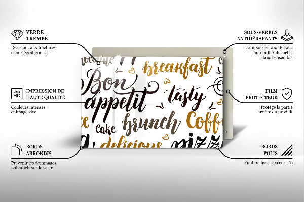 Osłona na płytę indukcyjną Napisy Bon appetit
