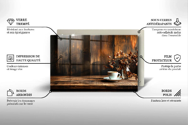 Osłona płyty indukcyjnej Filiżanka kawy i drewno