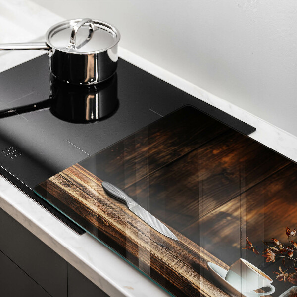 Osłona płyty indukcyjnej Filiżanka kawy i drewno