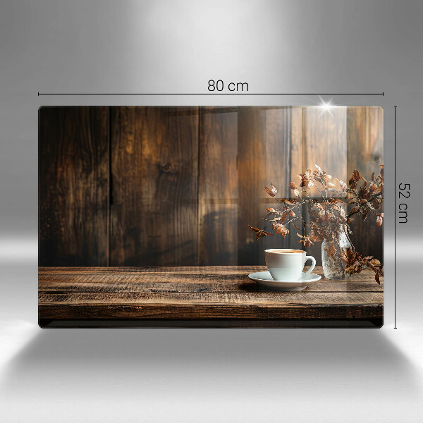 Osłona płyty indukcyjnej Filiżanka kawy i drewno