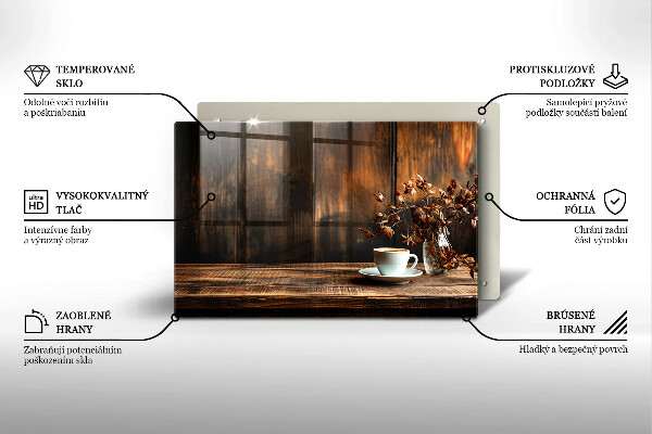 Osłona płyty indukcyjnej Filiżanka kawy i drewno