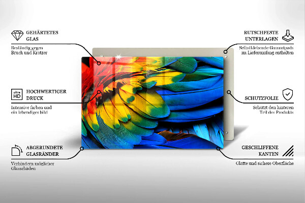 Osłona na ścianę do kuchni Barwne pióra papugi