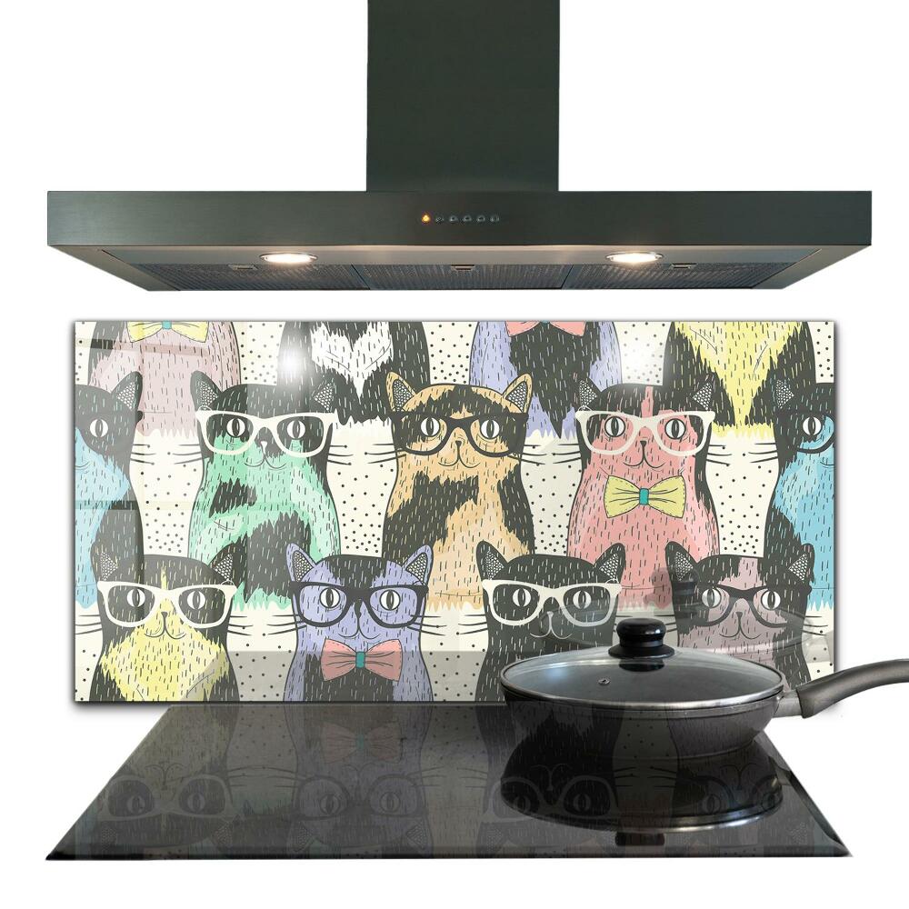 Panel szklany do kuchni Kot Hipster Zabawna Ilustracja